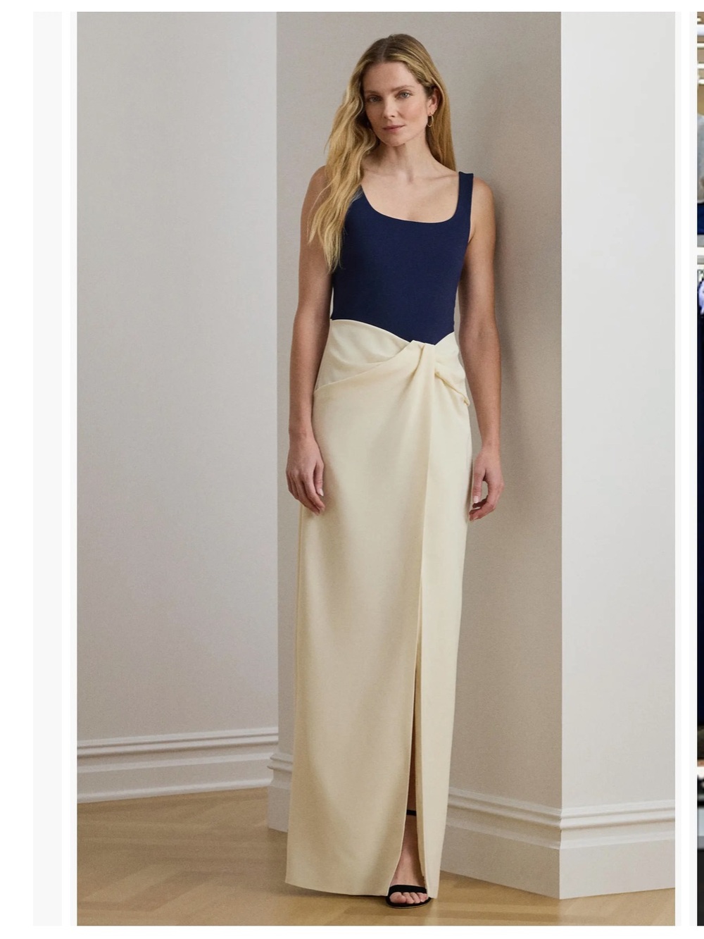 Lauren Ralph Lauren Two-Tone Ottoman & Crepe Sleeveless Gown